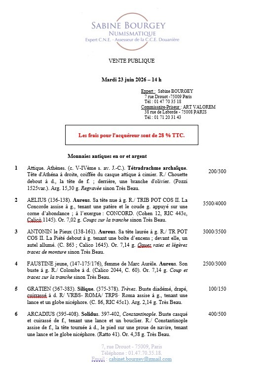 Catalogue de la vente publique du 23 juin 2026 à l’Hôtel Drouot